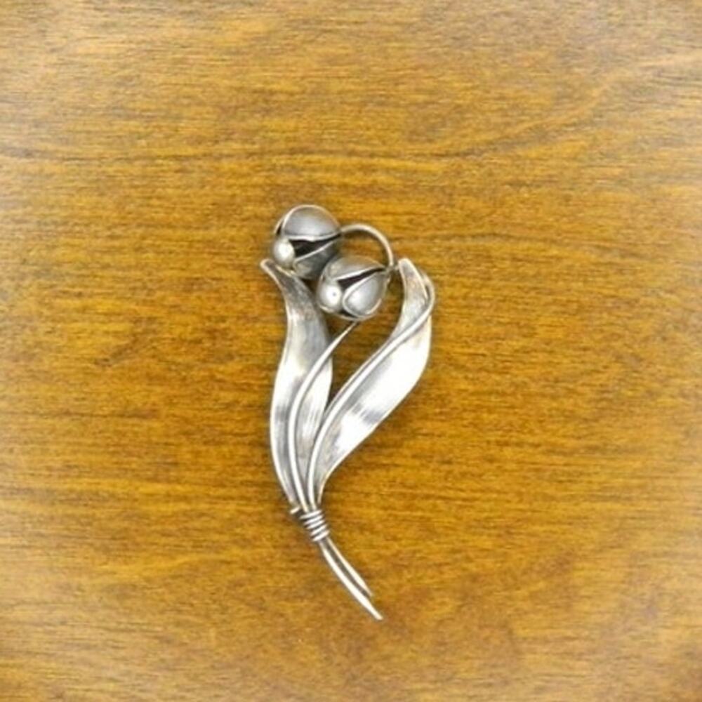 Vintage Sterling Denmark Flower Brooch Pin